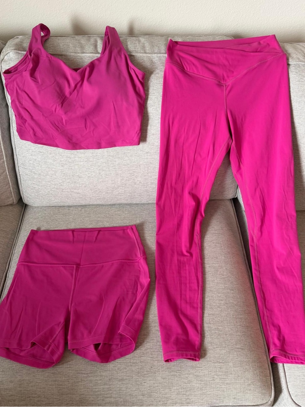 CRZ Yoga/Sunzel Women High-Waist Crossover Leggings, Shorts, Top Set - Pink
